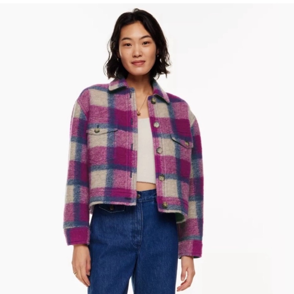 Aritzia Plaid Jacket in Purple and Cream